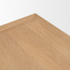 Close-up of the Varelle Square Coffee Table top showing the natural mango wood grain and crisp-edged smooth surface.