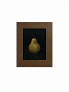 Framed artwork of a pear on a black background