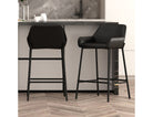 Two black bar stools in a modern kitchen setting.