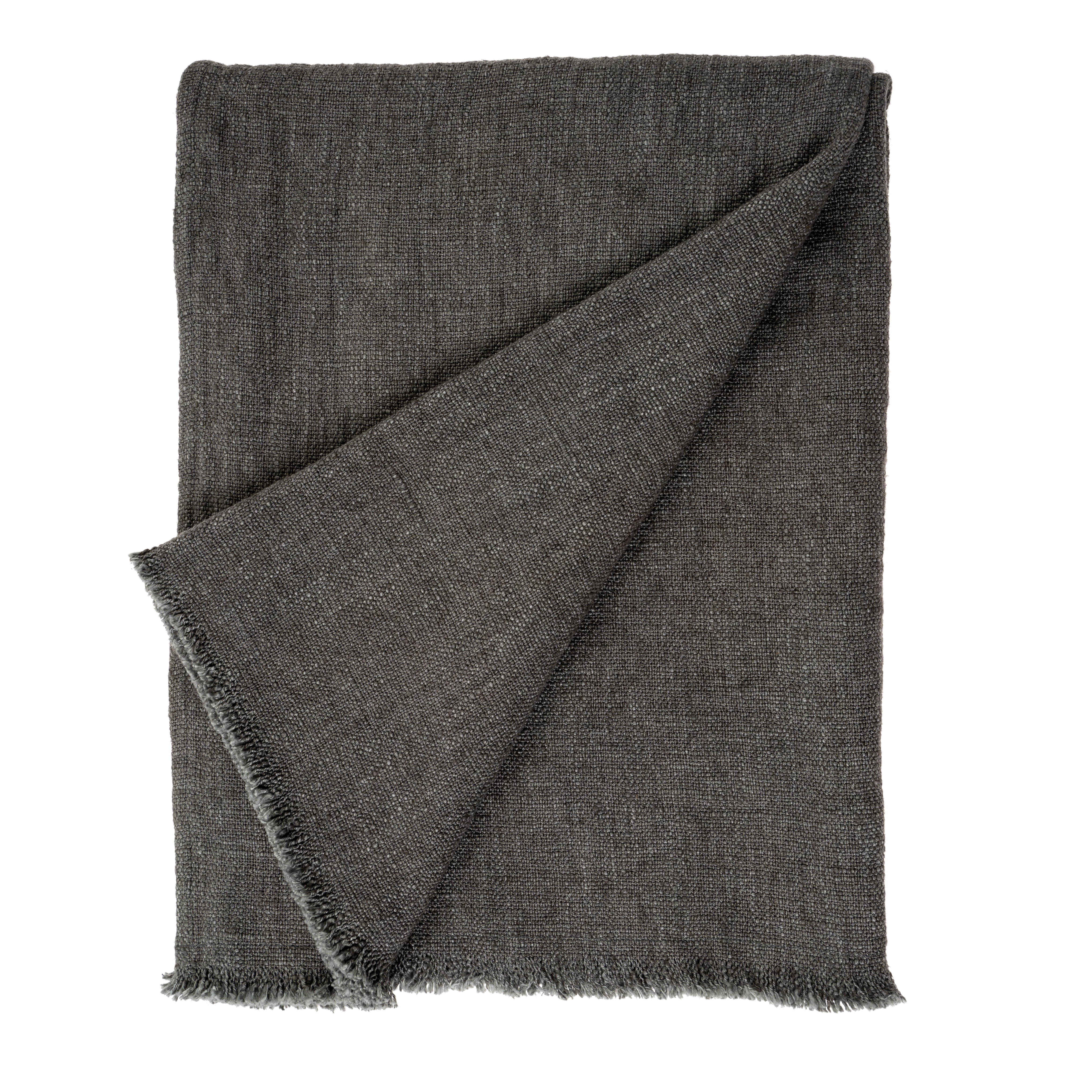 Dark gray linen blanket on a white background