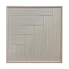 A square framed wall art panel featuring a geometric pattern of textured vertical woven in light beige tones, set against a solid white background.
