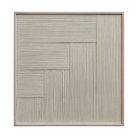 A square framed wall art piece featuring a geometric pattern of textured, vertically woven panels in light beige tone, set against a solid white background.
