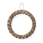 Natural woven round wreath in brown vine, grass, and rope